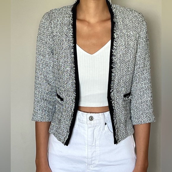 NEW Black and white tweed fringe blazer. Brand new - Picture 1 of 5